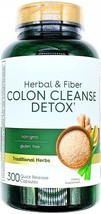 Colon Cleanse Detox Herbal and Fiber 300 Capsules Non GMO 09/2025 - £11.91 GBP