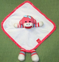 Sock Monkey Security Blanket Baby Starters Rattle Pink Striped Plush Stuffed Toy - $13.50