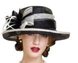 Black-White Ladies French Fashion Kentucky Derby Sinamay Curled Edges with Bow F - $89.99