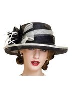 Black-White Ladies French Fashion Kentucky Derby Sinamay Curled Edges with Bow F - $89.99