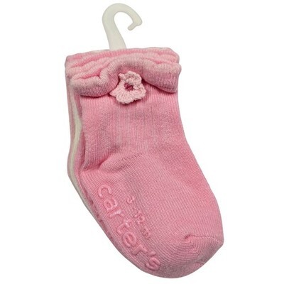 Vintage Y2K Baby Girl Clothes Carter&#39;s Pink Socks 3-12M Bow Crochet Flow... - $19.80