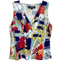 Kasper Multicolor Abstract Polyester Sleeveless Shell Top - Petite 10 - £9.34 GBP