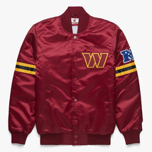 NFL Washington Commanders Maroon Satin Bomber Baseball Letterman Varsity Jacket - £107.57 GBP