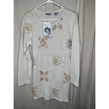 NWT 1990s Kathie Lee Cream Sequin Coastal Floral Sparkle Christmas Sweat... - $28.00