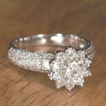 2.10 Ct Round D/VVS1 Diamond Flower Engagement Wedding Ring 14K White Gold Over - £59.74 GBP