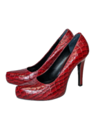 Gianni Bini Women Size 8M Red Reptile Pointy/Block Toe Patent Leather Pumps - £19.55 GBP