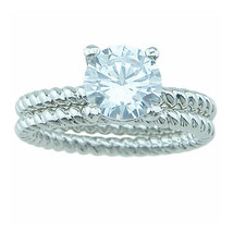 2 ct Womens Classic Solitaire Bridal Ring Set w/ Spiral Band Design Solid Silver - £46.07 GBP+