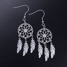 316 Stainless Steel Lotus Dream catcher Unique Drop Earring for Women Birthday G - £7.06 GBP