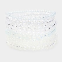 Clear Beaded 9 Piece Stacked Stretch Bracelets Statement Jewelry Accessories - £27.83 GBP