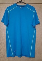 Russell Shirt Mens Medium Blue &amp; Lime Green Short Sleeve Dri-Power 360 P... - $6.00