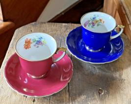 Baronet Czech F&amp;B Demitasse Burgundy &amp; Cobalt Blue Teacup &amp; Saucer - £31.41 GBP