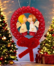 Vintage Kissing Angels Christmas Tree Ornament Red Beaded Handmade - $14.97