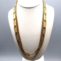 Gorgeous Triple Strand Chain Necklace, Gold Tone Multi Style Links, Decorative B - £40.21 GBP