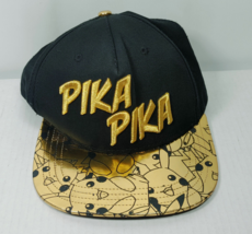 Pokemon Pikachu Hat Pika Pika Gold Holo Brim Snapback 2017 Some Wear Read - £13.98 GBP