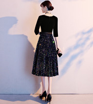 Black Half Sleeve Velvet Midi Dress Womens Custom Plus Size Cocktail Dress image 4