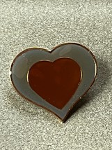 Small Gray &amp; Brown Enamel Goldtone Heart Lapel or Hat Pin or Tie Tac – 1 and 1/8 - £7.58 GBP