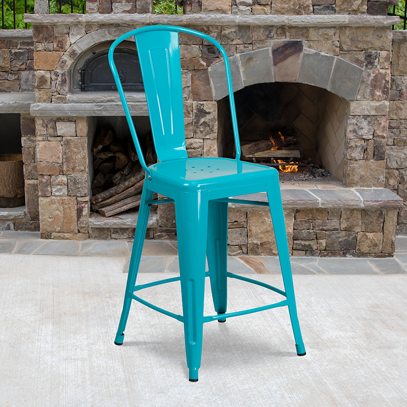 24" Teal Metal Outdoor Stool ET-3534-24-CB-GG
