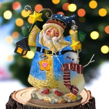 Santa w/Snowman Tea light Votive Candle Holder Glass And Metal Artistic Design  - £9.16 GBP