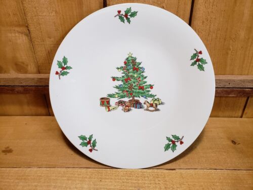  Holiday Hostess by Tienshan Cake Plate Christmas Tree 10 1/2" (Trim, Gold Band) - $18.21