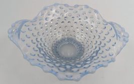 Blue Opalescent Hobnail Glass Ruffled Edge Candy Dish Small Bowl With Handles 7" image 2