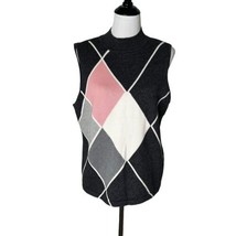 Liz Claiborne Argyle Knit Sleeveless Sweater Pink White Mock Neck Women ... - £13.22 GBP