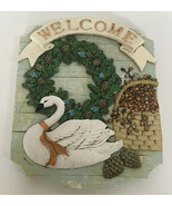 Outdoor indoor house plaque welcome banner  swan acorn design fall winter - $19.75
