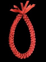 Red On Red Satin &amp; Grosgrain Ribbon Graduation Gift Lei Hand Made 2.5” Wide - £13.97 GBP