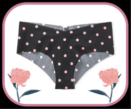 L  Black Pink Dot NO SHOW Raw Edges Seamless Victorias Secret Cheeky Pantie - £8.77 GBP