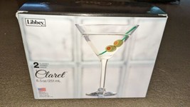 2 Libbey Claret Clear Stem Martini 8.5 oz USA Bar Glasses Stemware New - £23.26 GBP