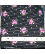 ROSE BLUE &amp; GREEN on BLACK Cotton Fabric 45&quot; wide x 3 3/4 yards long - £12.57 GBP