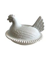 Vintage Indiana milk white glass hen on nest candy dish - $31.78