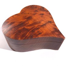 heart shaped burl wood trinket box hinged lid jewelry box wooden storage gift - £22.31 GBP