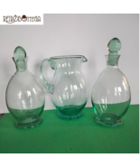 Vintage Table Set Two Ampoules And Carafe In Blown Glass Green Elegance - $1,463.03 MXN
