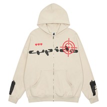Vintage Sweatshirt Pistol Sight Print Hoodie Coat Y2K Harajuku Casual Lo... - £190.61 GBP