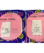 2 NOS Vtg 7 Stripe Animorphic Kitchen Towels to Embroider  Whimsical Emb... - €30,31 EUR