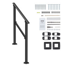 VEVOR Square Tube Handrail for Outdoor Steps, 2-3 Step Hand Rail Kit, Black - $38.99