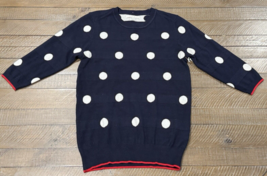 Style Me Petites Sweater 3/4 Sleeve Navy/White Polka Dot w/ Red Trim - S... - £13.43 GBP