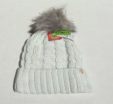 White Winter Knit Beanie Hat With Faux Fur Pom Pom &amp; Plush Lining Recycl... - £20.71 GBP