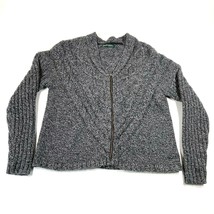 Woolrich Cardigan Sweater Womens L Heather Gray Zip Front Cable Knit V Neck - £26.28 GBP