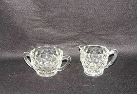 Vintage Jeanette Glass Clear Cubist Pattern Sugar Bowl &amp; Creamer - £15.55 GBP