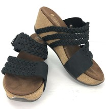 White Mountain Chantilly 5 M Black Leather Braided Wedge Platform Sandal Open   - £40.20 GBP