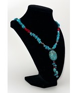 VTG Southwestern Turquoise, Coral Sterling SIlver Beaded Pendant Necklac... - $220.00