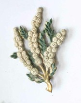 Elegant Enamel White Lilac &amp; Green Leaves Gold-tone Brooch 1930s vintage 2&quot; - £11.32 GBP