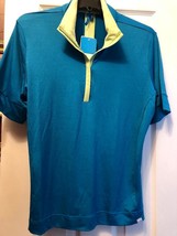 NWT Ladies GG BLUE Peacock Blue Lime Suki Short Sleeve Mock Golf Shirt - L - £27.53 GBP
