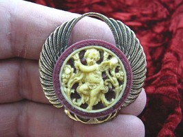 (cs54-28) Cherub in garden burgundy + ivory Cameo Pin Pendant Jewelry brooch - £23.15 GBP