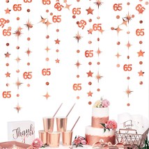 Rose Gold 65Th Birthday Decorations Number 65 Circle Dot Twinkle Star Garland Me - £19.69 GBP