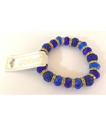 BRACELET: 3-7&quot; Double-stretch elastic DURO DIPPED BLUE CRYSTALS/BEADS/RH... - £2.35 GBP