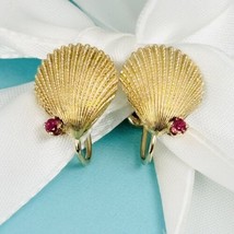 Tiffany &amp; Co 18K Yelloe Gold Shell Earrings with Red Ruby Rubies - £775.93 GBP