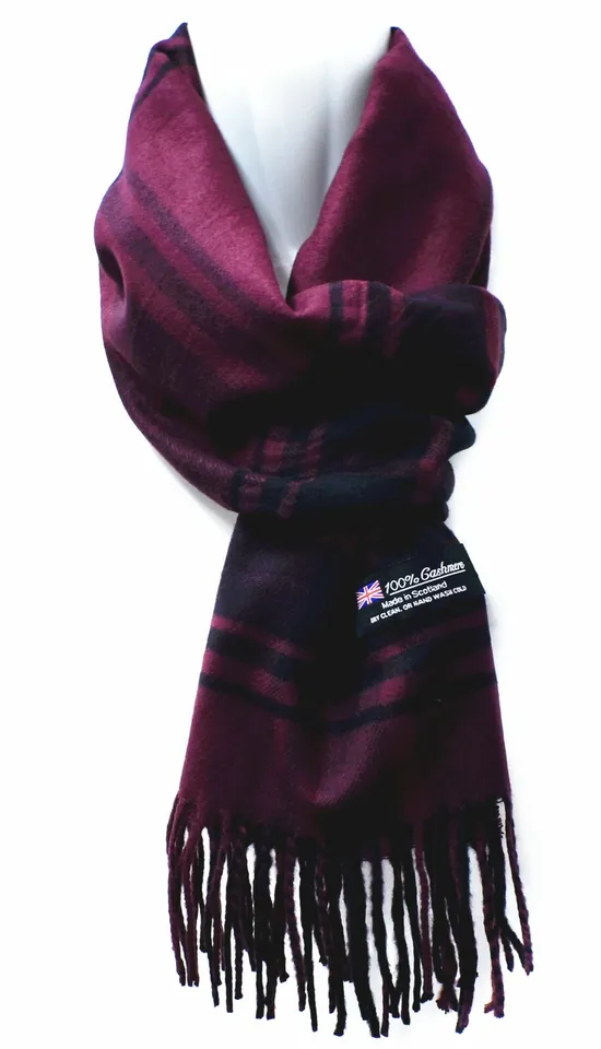 Mens Womens Winter Warm 100% CASHMERE Scarf Scarves Plaid Wool Purple black - £10.20 GBP