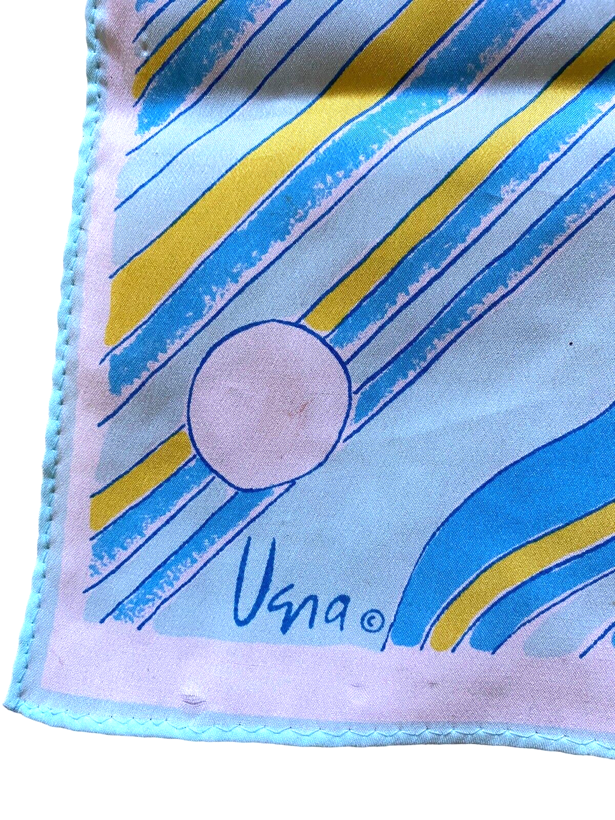 1970s Vera Neumann Scarf Disco Long White Blue Vintage Head Neck Wrap Ra... - $29.63